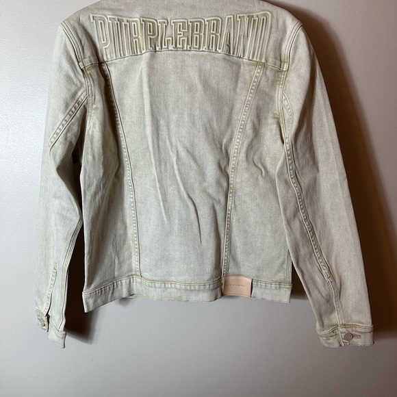 Purple Brand Jacket Mens Mediumm Beige Embossed Logo Denim Trucker Western NWT - Picture 2 of 16